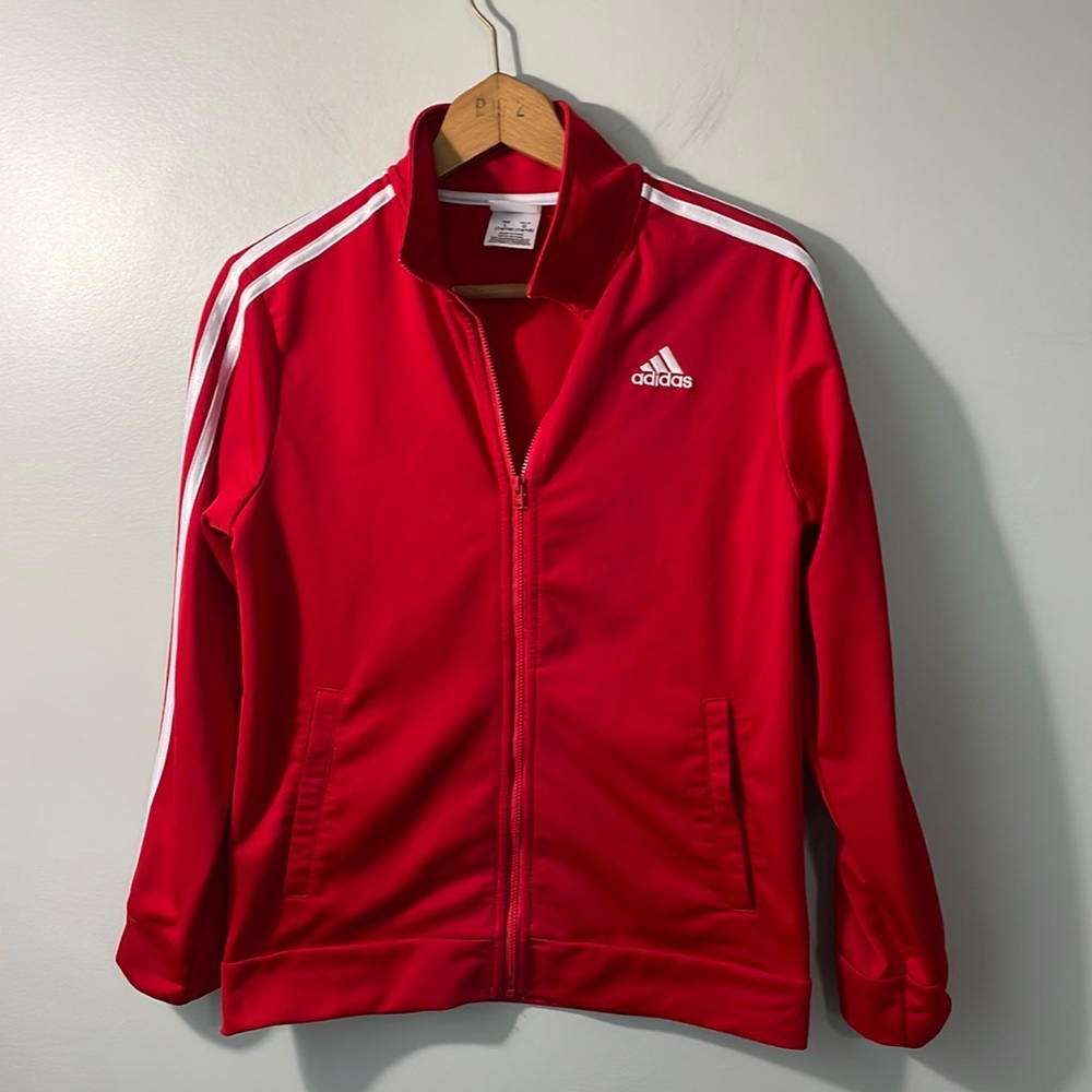 Adidas kids full zip 3 stripe track jacket size 14/16 L Sporty Soccer Blokecore